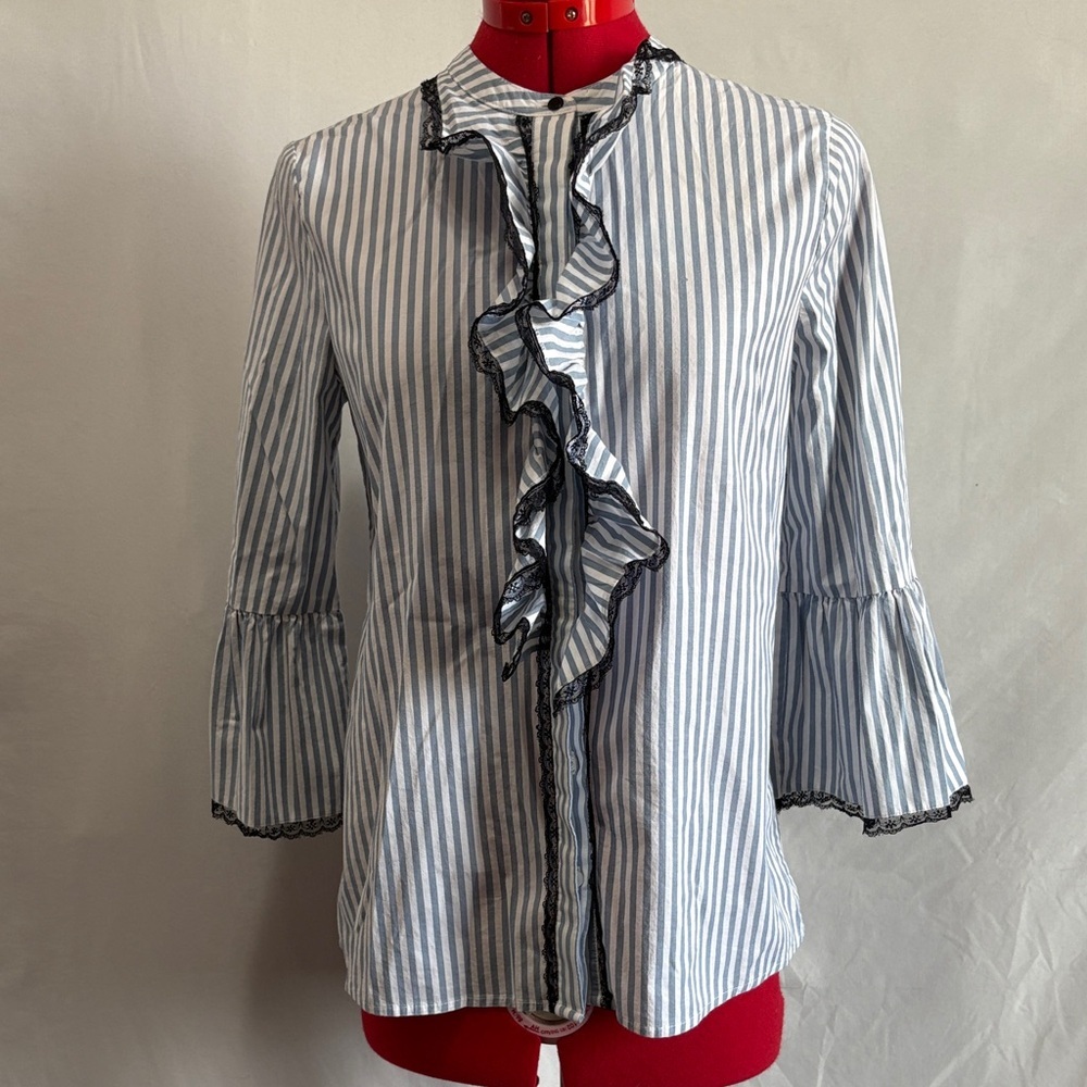 Karl Lagerfeld Blue and White Striped Blouse SM53